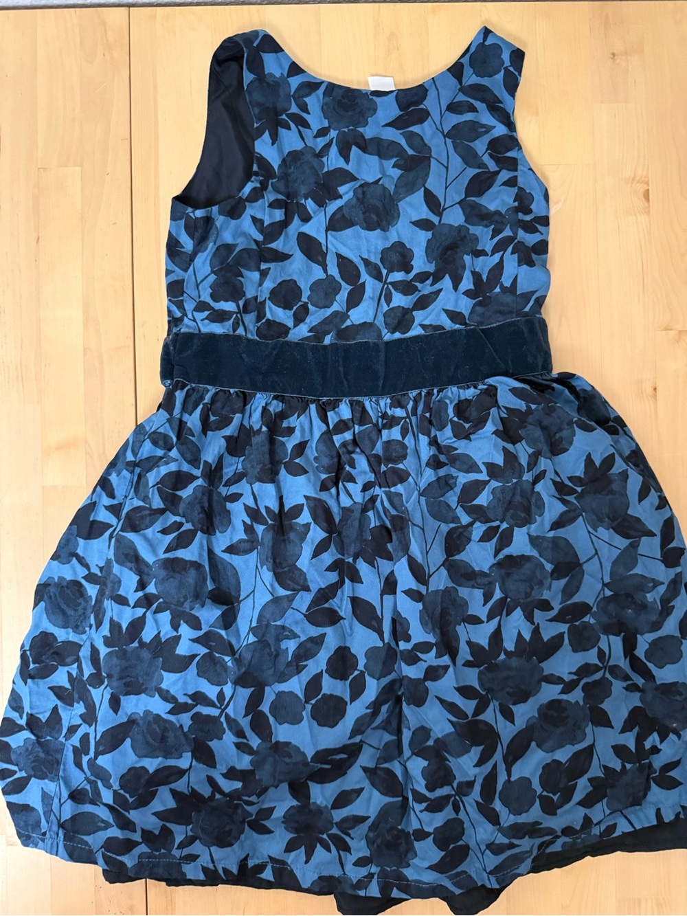Carter's Blue and Black Floral Velvet-Waist Party Dress. G12